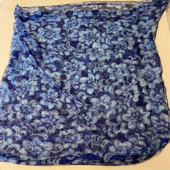 Cherokee Sheer mesh blue tropical floral Bathing Suit swimsuit skirt Cover up OS - Picture 3 of 5